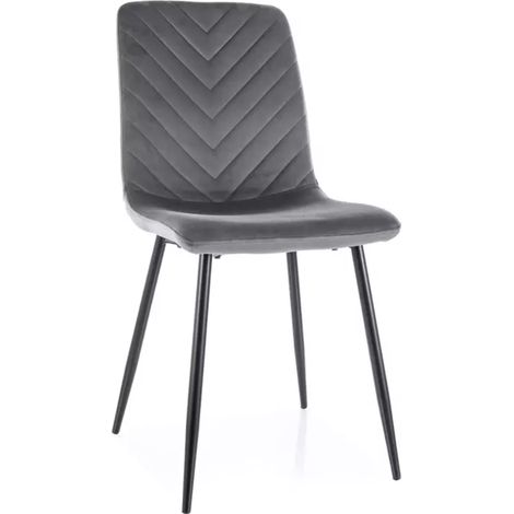 Chaise velours gris pieds métal noir mat design moderne dossier à chevrons LOZAT (1/3)