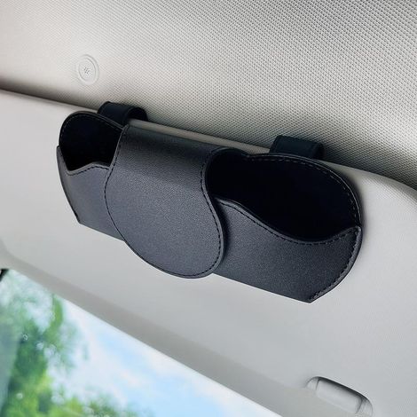 Porte Lunettes pour Pare Soleil Voitures, Etui Lunettes pour Voiture Cuir PU, Magnétique Support Lunettes pour Voiture, Universel Voiture Accessoires Interieur, pour Les Voitures(Noir) (1/5)