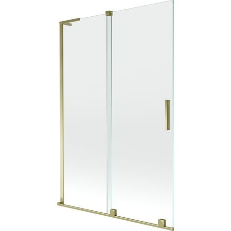 Mexen Velar L paratia per vasca da bagno a 2 ante scorrevoli 120 x 150 cm, trasparente, oro - 896-120-003-01-50 (1/5)