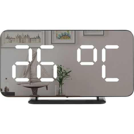 Réveil numérique miroir LED, affiche température, double alarme avec snooze, format 12/24h, 3 luminosités, mural ou bureau, pour chambre salon ou bureau (1/5)