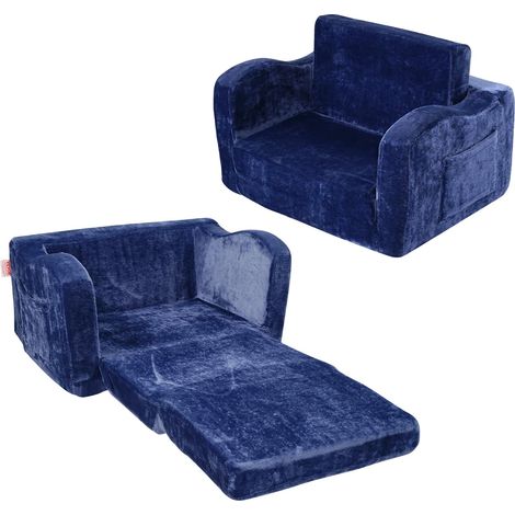 VEVOR Seggiolone per Bambini Pieghevole, 2 in 1, Divano Letto per Bambini, Divano in Schiuma Morbido, Sdraietta Trasformabile per Bambini, Sedia per Bambini, Mobili Sala Giochi, Regali Bambini, Blu (1/5)