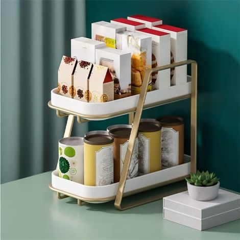 Étagère égouttoir double pour mugs et tasses – Rangement de cuisine en fer doré 20x34x28 cm, 2 niveaux, stable et facile à nettoyer (1/5)