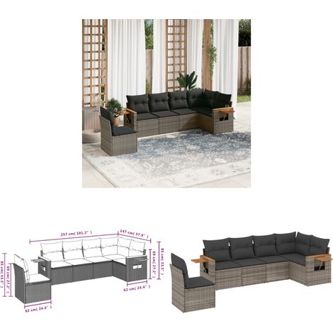 6-tlg. Garten-Sofagarnitur mit Kissen Grau Poly Rattan - Gartenmöbel - Sofasatz - Rattan Möbel - Outdoor Sofa - Lounge Set - Home & Living (1/3)