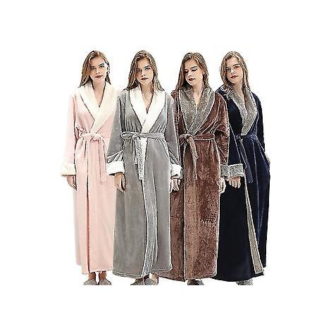 Women's Long Fleece Bathrobe (XL, Grey) - Warm and Soft.
