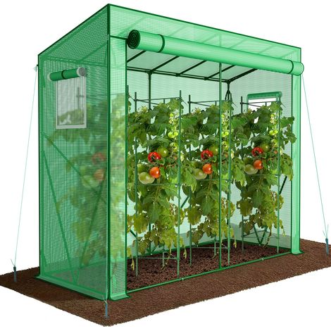 VOUNOT® Schrägdach Gewächshaus Foliengewächshaus 200x77x170cm für Gemüse, Blumen & Obst, 135g/m², Grün (1/5)