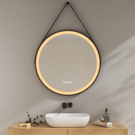 EMKE Specchio da bagno con illuminazione, 80 cm, rotondo, con 3 colori di luce, dimmerabile, anti-appannamento, funzione di memoria, touch, spegnimento automatico, 3 ore, a risparmio energetico (1/5)