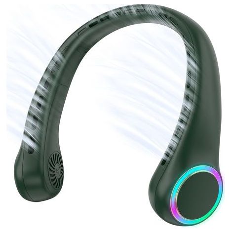 Ventilateur de cou, mini ventilateur USB, ventilateur sans lame, vent puissant et silencieux 4000 mAh 3 vitesses, vert (1/5)