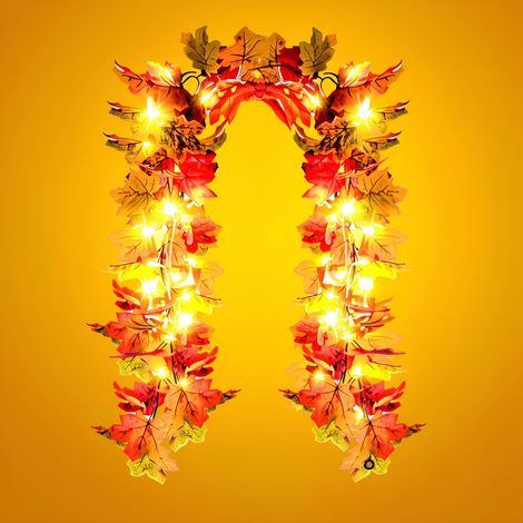 Herbstdeko Lichterkette Herbstgirlande Mit 50 LEDs & Timer, 2 Stück Herbstdeko Blätter Girlande Mit Lichterkette Herbst Girlande Für Zuhause, Garten, Hochzeit, Kamin, Herbst Dekoration (1/5)