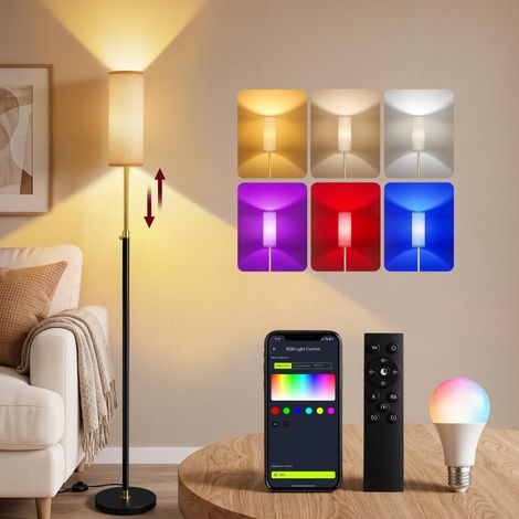 Lampadaire, 25 x 25 x (148-178) cm, Abat-Jour en Tissu Lampe sur Pied, Style Minimaliste, Interrupteur à Pied, Ampoule LED 9W Incluse, Noir mat, Collection LUSIA (1/5)