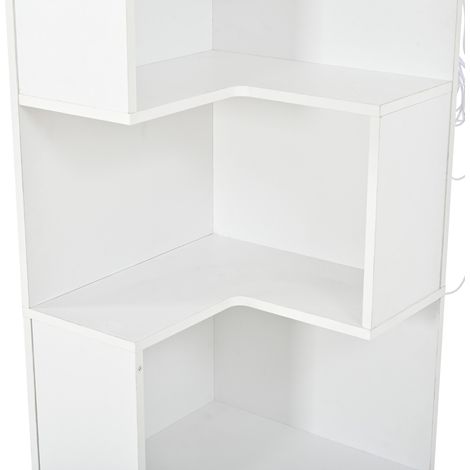 Étagère d'angle 45x45x165 cm en panneaux de particules blanche avec LED, gain de place – MEUBLIV (1/5)