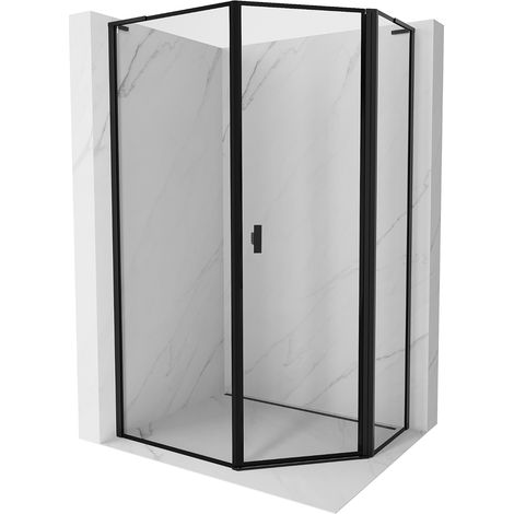 Mexen Mist L cabina doccia pentagonale asimmetrica ad anta destra 80 x 90 cm, cornice nera, nera - 8A8L-080-090-70-70-P (1/5)