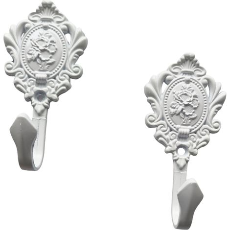 Dekorative, multifunktionale Wandhaken aus geschnitzter Bronze im Vintage-Stil mit Rosenmotiv (weiß, 2er-Set). (1/5)