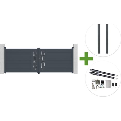 Portail battant 4m LIFE H.140cm aluminium gris + 2 poteaux ELDA + motorisation Ranger B150 (1/5)