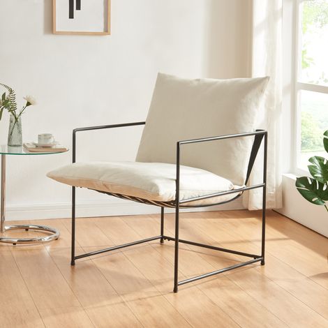 Poltrona Utsjoki con Cuscino Imbottito Sedia Relax 90 x 61 x 70 cm Nero / Beige [en.casa]