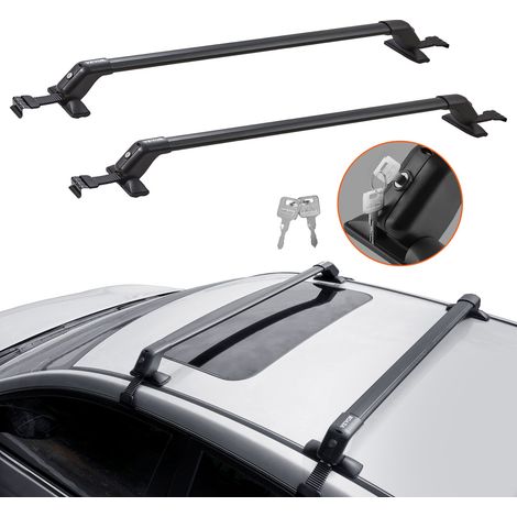 Barres de Toit Transversales 2PCs Verrouillables Porte-Bagages Voiture en Aluminium Charge 70,3 kg Galerie de Toit Installation Facile Compatible avec les Véhicules à Toit Nu Voyage Noir (1/5)