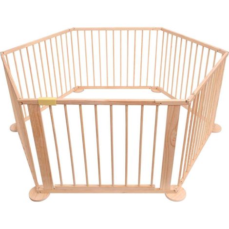 Bc-elec - 5664-0018YLB Parc bébé hexagonal modulable en bois 5.4m, 6 panneaux de 70x90 cm (1/3)