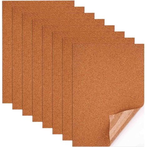Panneaux en liège, lot de 8, tableau d'affichage en liège, bois, auto-adhésifs, panneaux en liège, tableau en liège pour décoration murale, supports en liège, dessous de verre rectangulaires en liège  (1/5)