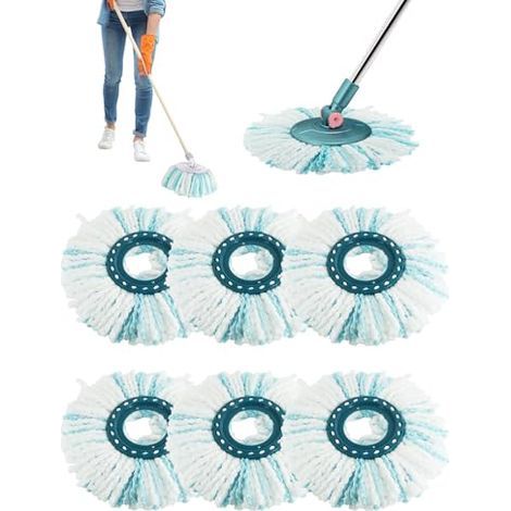 Lote de 6 cabezales de repuesto para trapeadores compatibles con las fregadoras de disco Leifheit Clean Twist - Cabezales de repuesto de microfibra muy absorbente para limpiar todo tipo de su (1/5)