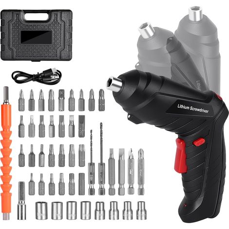 Akku-Bohrschrauber (3,6 Nm), 1300-mAh-Akku (3,6 V), 46 Zubehörteile, 2 Drehrichtungen, LED-Leuchte, USB-Ladekabel. Ideal für Handwerker, Möbel- und Spielzeugmontage.