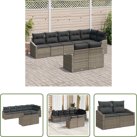 vidaXL Poly Rattan -  Sofa Set mit Kissen 8 pcs Grau Poly Rattan (1/5)