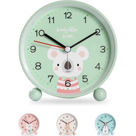 Kinderwecker für Mädchen und Jungen, Lernwecker zum Erlernen der Uhrzeit, einfache Bedienung, batteriebetrieben, geräuschlos (kein Ticken), Reisegröße (Koala) (1/5)