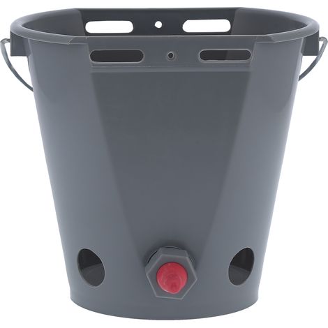 Seau mangeoire de 8 L pour l'élevage, en plastique de qualité alimentaire, avec 5 tétines, gris (pour agneaux). (1/5)