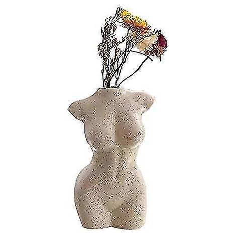 Vase en forme de corps, idéal pour la décoration de salle de bain, style bohème fleuri, pour un intérieur minimaliste et éclectique, parfait pour décorer une coiffeuse. Couleur beige. (1/5)