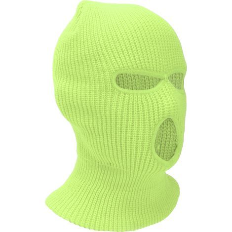 Gestrickte Gesichtsmaske mit 3 Löchern, winddicht und warm, ideal für Winter und Outdoor-Sportarten wie Skifahren oder Wandern. Fluoreszierendes Gelb. (1/5)