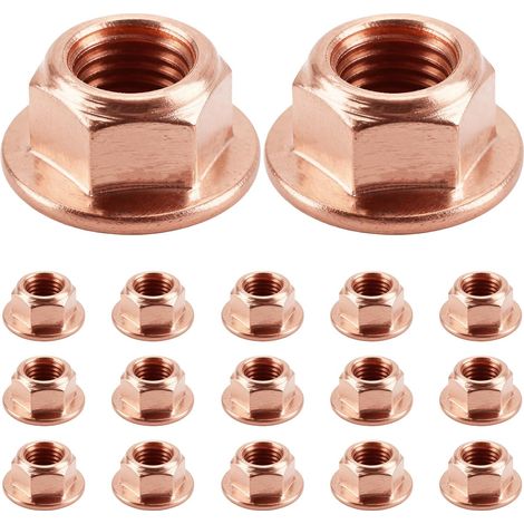 Lot de 20 écrous d'échappement hexagonaux M8 - Écrous M8 autobloquants - Vis en cuivre - Pour collecteur d'échappement - Boulons de tête - Écrous en cuivre autobloquants (1/5)