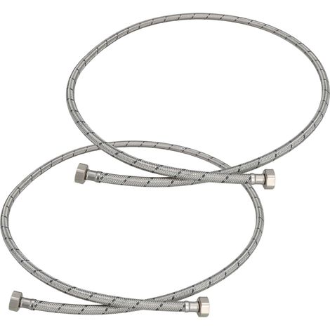 KOTARBAU® Lot de 2 Flexible Robinet 1/2"x1/2" - Tuyau Robinet 150cm - Acier Inoxydable - Rallonge Robinet Cuisine Flexible - Tuyau Robinet Cuisine Flexible - Tuyau Flexible Plomberie - Argent (1/4)