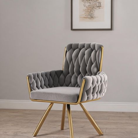 Lot de 4 chaises pivotantes en velours gris avec accoudoirs (1/5)