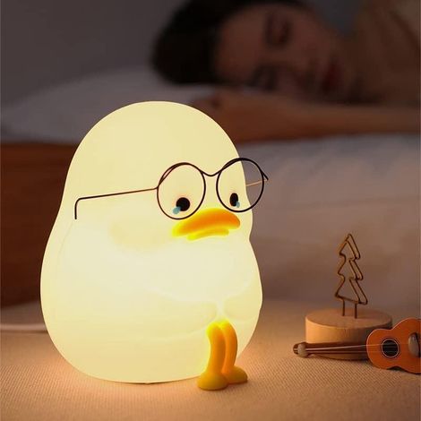 Veilleuse canard silicone rechargeable LED 7 niveaux avec lunettes, lampe nuit chambre bébé décoration (1/3)
