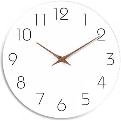 10 Inch Silent Wooden Wall Clock Non-Ticking Battery Operated White Modern Office Clock Simple Minimalist Decorative Clock for Kitchen Home Bathroom Living Room (1/4)