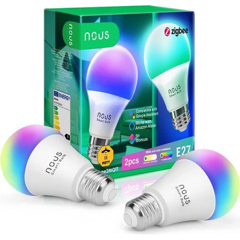 NOUS P3Z AMPOULE INTELLIGENTE ZIGBEE RGB E27, COMPATIBLE AVEC ALEXA,HUE BRIDGE, GOOGLE HOME, HOME ASSISTANT, 16 MILLIONS DE COUL