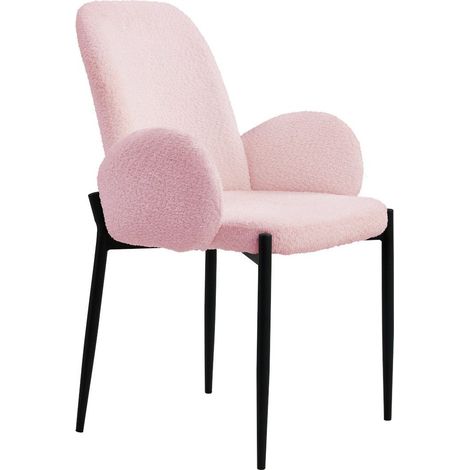 Home Heavenly® - Pack 2 sillas comedor de diseño CHERYL, tapizadas tejido borreguito y patas metal negro. Color: Rosa (1/5)