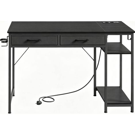 Bureau informatique avec 2 grands tiroirs en tissu, station de charge USB et Type-C, étagère latérale, porte-casque et porte-gobelet, noir, pour chambre et bureau - CHICFURN (1/5)