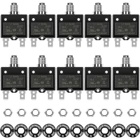 15-A-Drucktaster-Leistungsschalter, 125/250 V AC / 50 V DC, thermische Schutzschaltung, Serie L1 mit manuellem Rückstellknopf L1-15A (1/5)