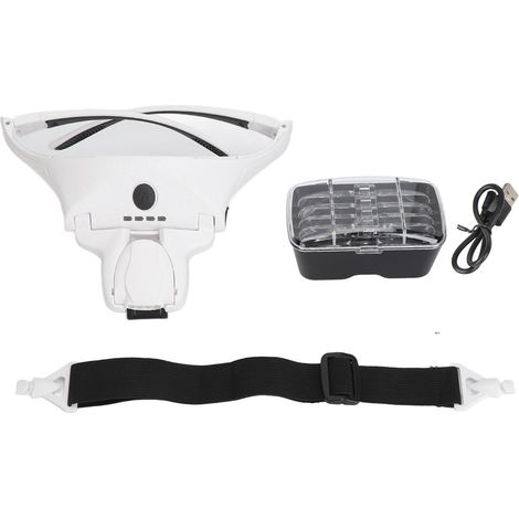 Casque loupe haute définition dureté 5H rechargeable mains libres avec 4 lampes LED pour travail de précision, grossissement binoculaire ajustable (1/5)