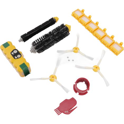 Kit de filtre pour brosse de batterie NiMH 3500 mAh (14,4 V) pour aspirateurs robots Roomba : filtre latéral pour la batterie et accessoires pour la brosse principale. (1/5)