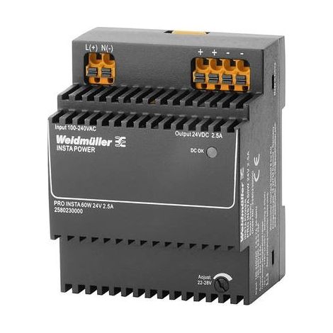 Weidmüller PRO INSTA 60W 24V 2.5A Fuente de alimentación, Fuente de alimentación conmutada, 24 V, 2580230000
