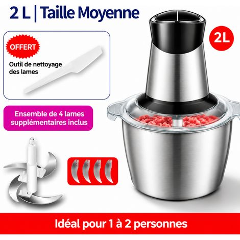 Hachoir à viande électrique 2L avec 2 jeux de lames à 4 couteaux bol en verre et inox 2l 4 2 19 × 19 × 27 cm 1,2 kg – Livraison gratuite