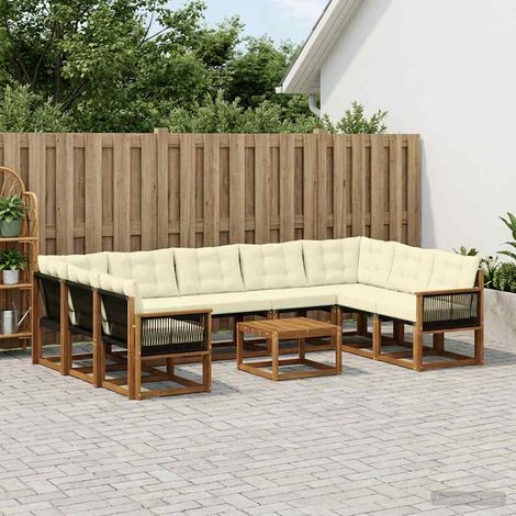 vidaXL Outdoor-Sofagarnitur mit Kissen 10 pcs Natur und Creme (1/5)