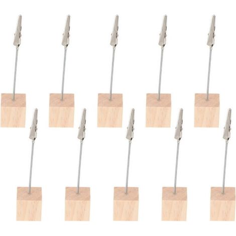 Lot de 10 porte-photos avec pince crocodile - socle cubique en pin - présentoir photo - porte-cartes de table, porte-mémos et numéros de table - Objets de décoration de bureau - Pince verticale - Coul (1/5)