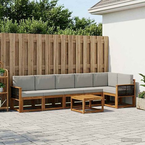 vidaXL Outdoor-Sofagarnitur 7 pcs Natürlich und Hellgrau Polyester (1/5)