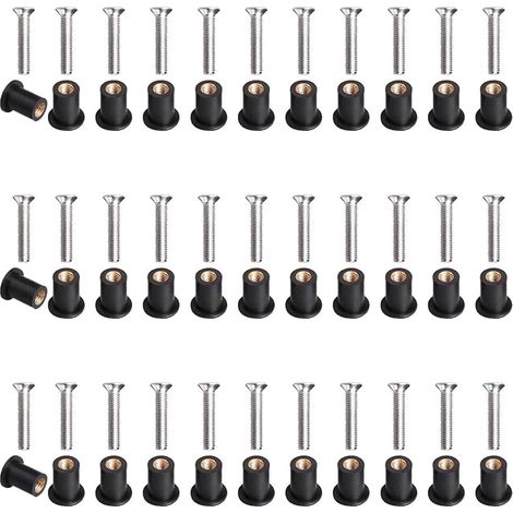 30 Paires Noix de Puits Néoprène M5 Boulons de Kayak Kit de Puits Kit de Néoprène Contient des Écrous en Laiton Écrou en Cuivre pour Le Pare-Brise de Moto en Kayak (1/5)