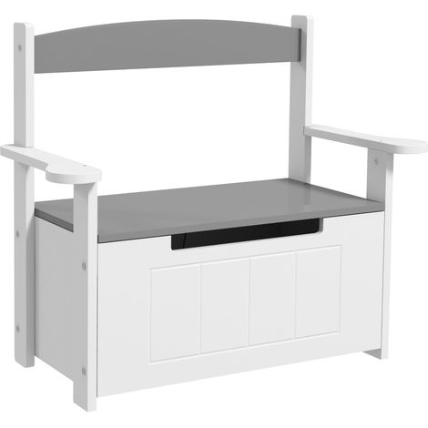 Coffre à jouets banc 2 en 1 dossier et accoudoirs 68.5 x 34 x 58 cm ouverture sécurisée design scandinave en MDF gris (1/5)