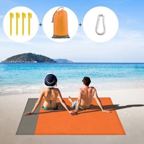 Faltbare Strandmatte 200200 cm, leichte, tragbare und wasserdichte Strandmatte mit 4 Strandpfählen für Strand, Camping, Yoga, Wandern, Reisen (1/3)