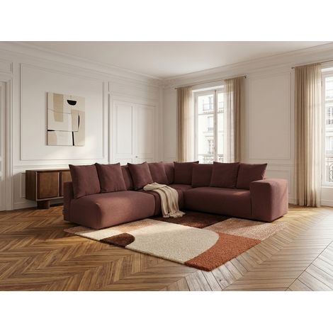 BOBOCHIC - Canapé d'angle fixe modulable VOLTAIRE avec 2 chauffeuses 2 places, 1 angle et 1 chauffeuse 1 place tissu chiné Angle gauche Rouge (1/5)