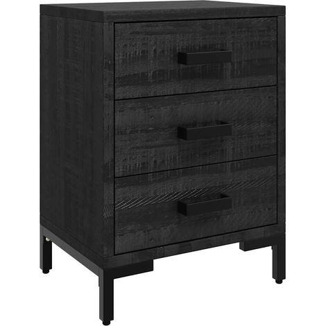 Table de Chevet, Table de nuit, pour Chambre Salon Couloir, Noir 36x30x54 cm Bois de pin massif recyclé OIB1207E (1/5)