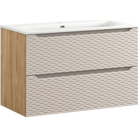 Conjunto de baño YOKA beige: mueble bajo lavabo 90 cm + lavabo empotrado
